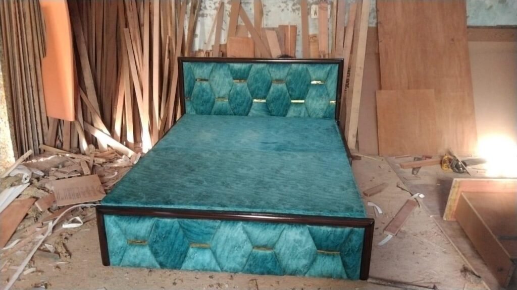 Custom upholstered bed made in our factory